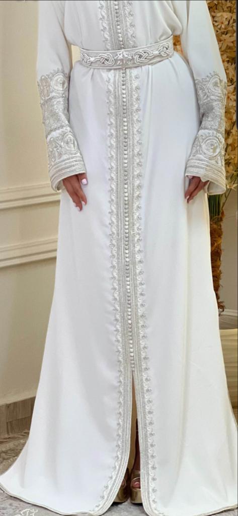 Marokkaanse kaftan wit met lichtgrijze/beige details, Kleding | Dames, Maat 38/40 (M), Overige typen, Wit, Nieuw