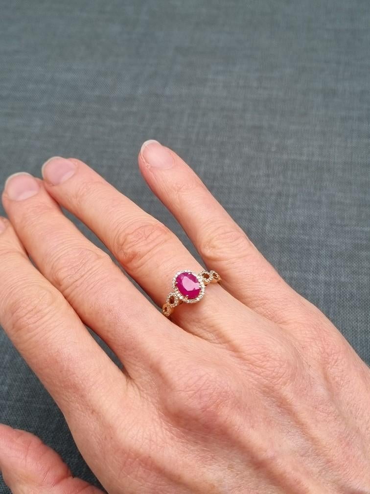 14k gouden ring met robijn en diamant, certificaat aanw., Sieraden, Tassen en Uiterlijk, Ringen, Nieuw, Ophalen of Verzenden, 17 tot 18