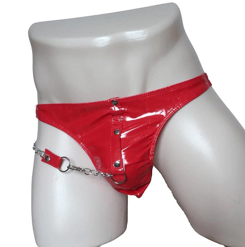 Rode heren string met ketting, Verzenden, Rood, Slip