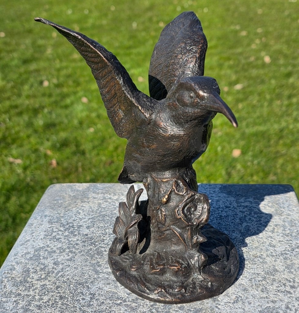 KOLIBRIE / bronzen tuinbeeld / met vleugels wijd, Nieuw, Info@huisentuindecoratiemarie.nl, Huis en tuin decoratie marie, Dierenbeeld