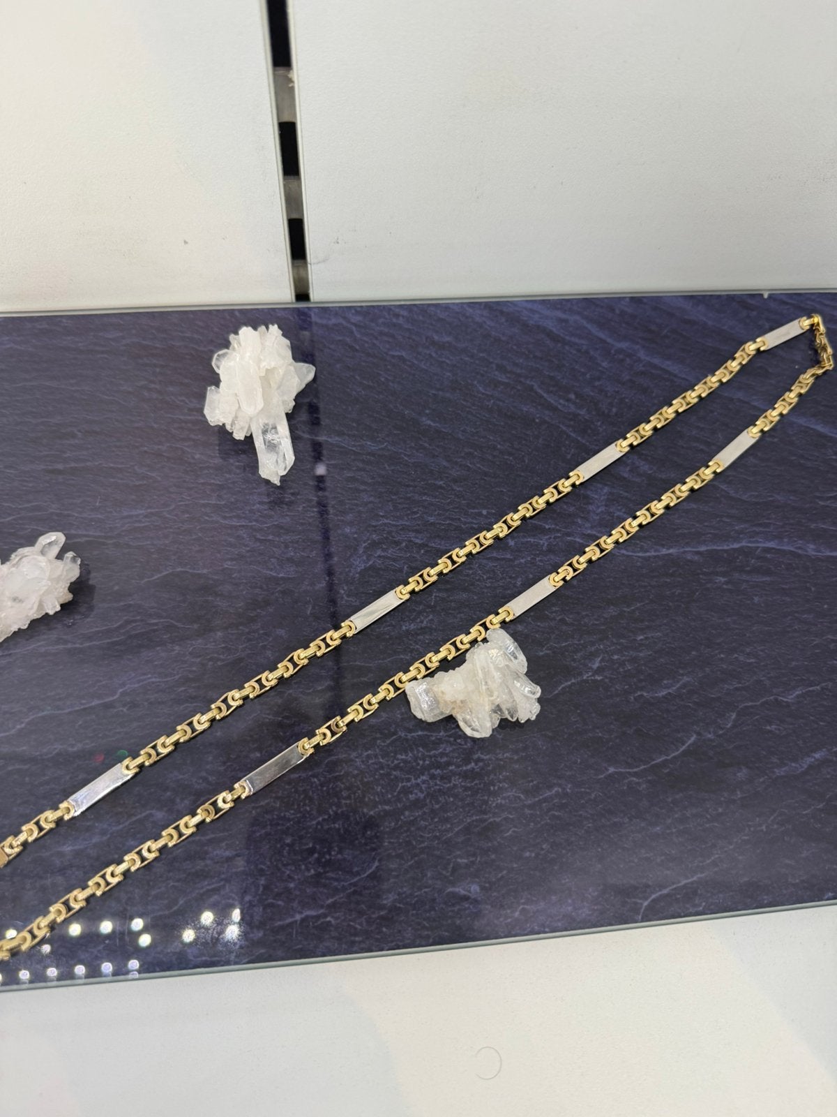 Prachtige 14k gouden platte koningsketting met witgoud ITALY, Sieraden, Tassen en Uiterlijk, Kettingen, Ophalen of Verzenden, Nieuw