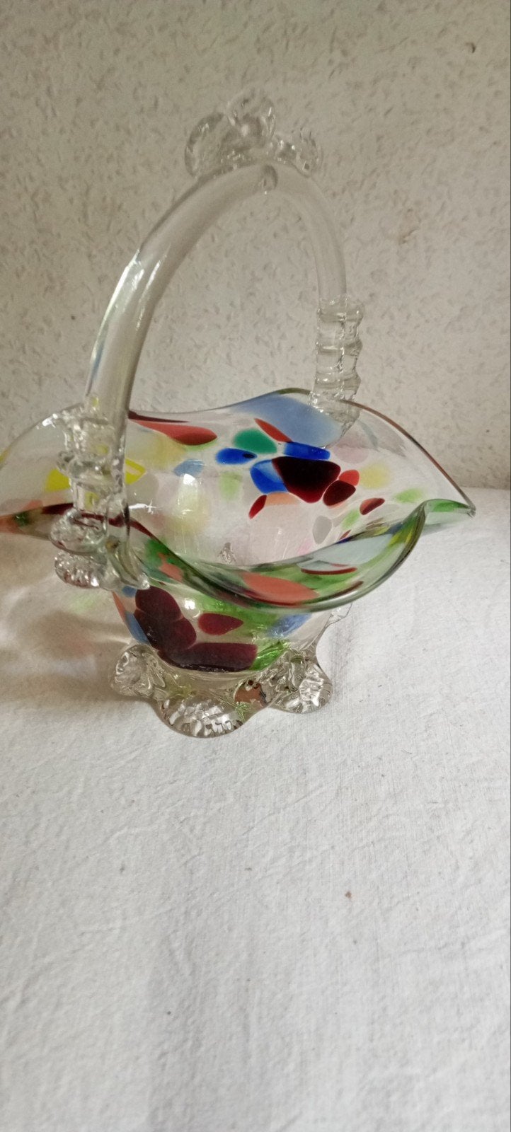 vintage bloemenmandje lijkt Murano spattereffect Murano, Ophalen of Verzenden