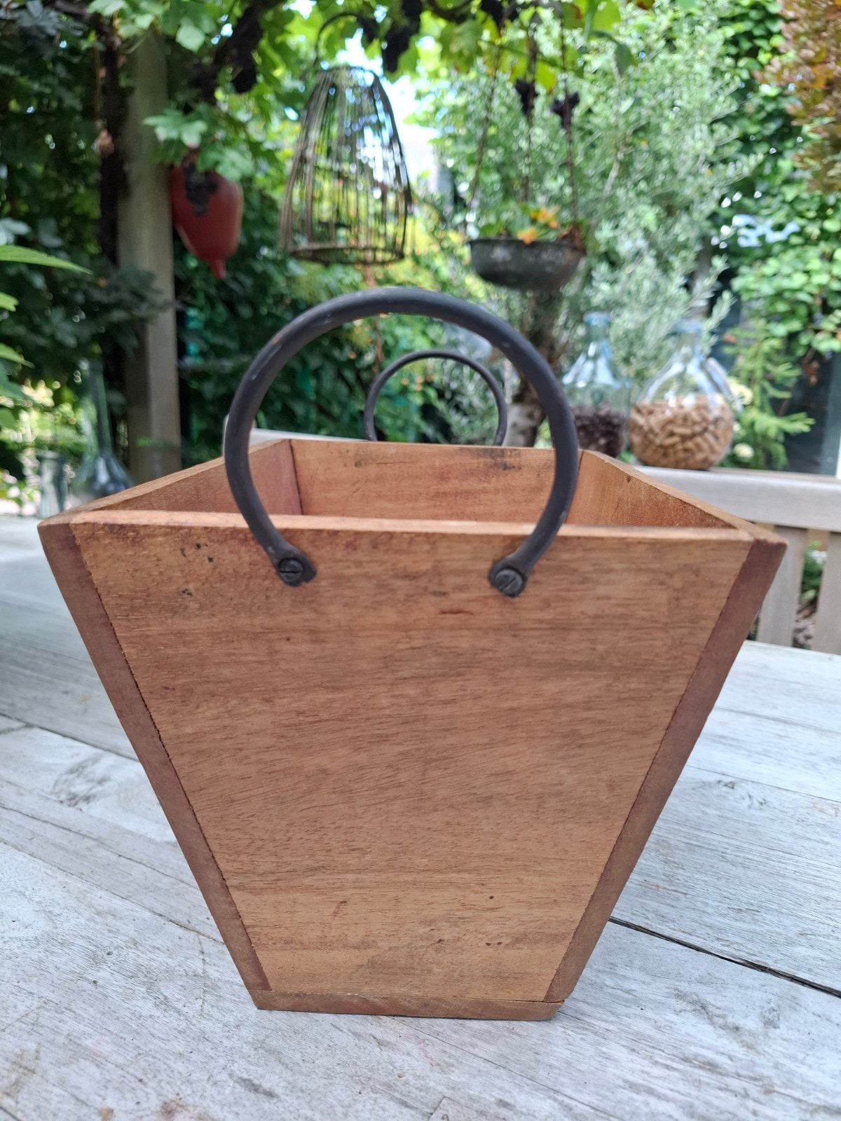 Houten decoratie/pluk bak met handvaten, Verzenden