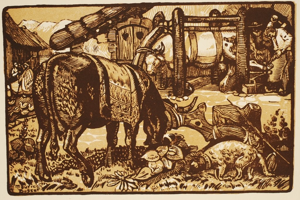 Antieke Prent Maurice Busset Auvergne Landleven, Verzenden, Voor 1940, Zo goed als nieuw, Dier