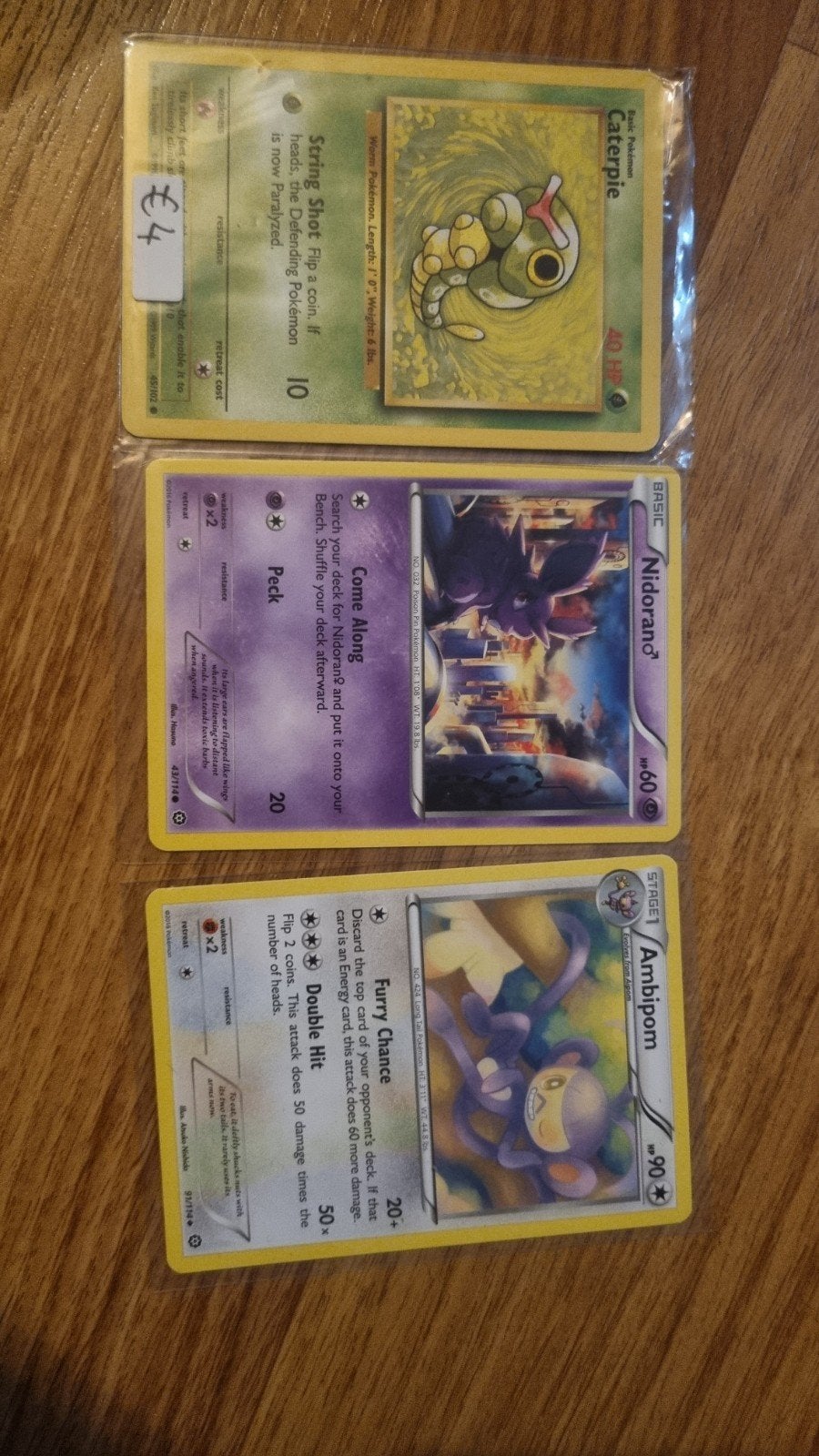 Pokémon Kaarten: Caterpie, Nidoran, Ambipom - Set van 3, Ophalen of Verzenden
