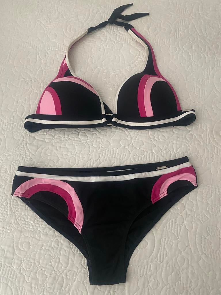 Sapph bikini zwart met roze en witte accenten maat L cup D, Ophalen of Verzenden, Zo goed als nieuw, Zwart, Bikini