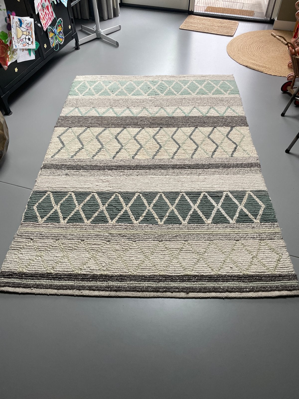 Linie Design Vloerkleed 140 x 200 cm - turquoise mint beige, Huis en Inrichting, Ophalen, Gebruikt, 100 tot 150 cm, 200 cm of meer