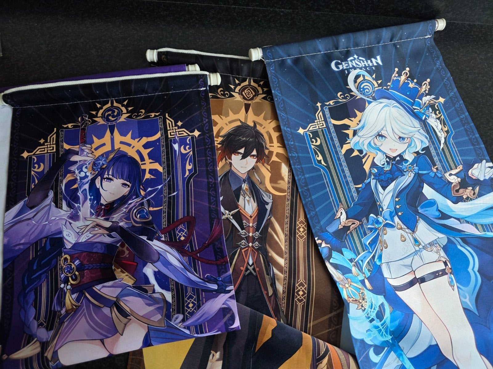 Nwst! Genshin Impact banners Zhongli Raiden Shogun Furina, Rechthoekig Staand, Deurposter of groter, Ophalen of Verzenden, Zo goed als nieuw
