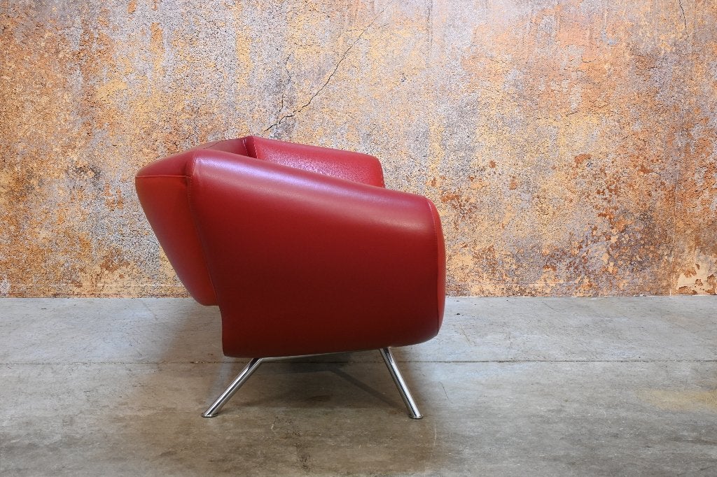 ZGANieuw! rode leren Leolux Arabella design bank, Leolux, Leolux, 150 tot 200 cm, Driepersoons