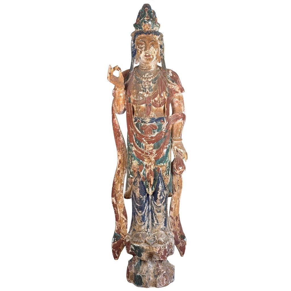 Guanyin – Chinees polychroom hout – Qing – 151 cm, Ophalen of Verzenden