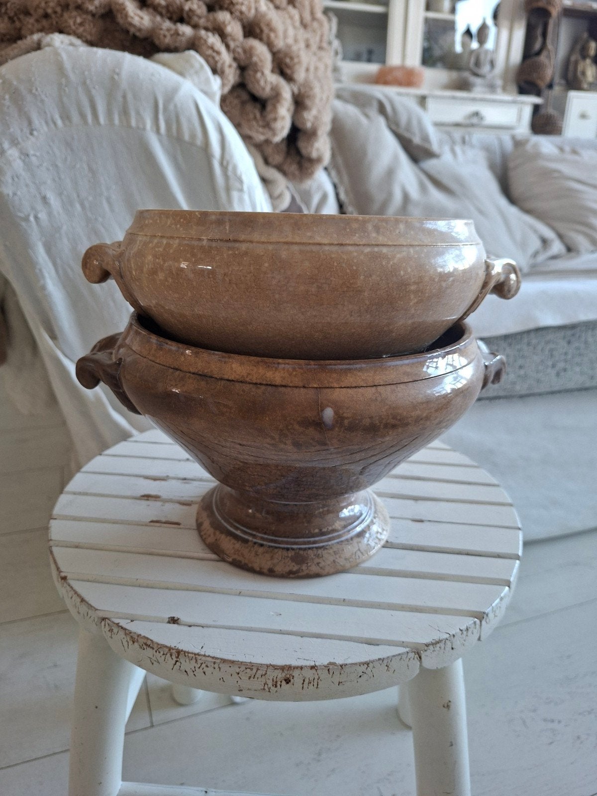 Brocante beboterde terrine, Ophalen of Verzenden
