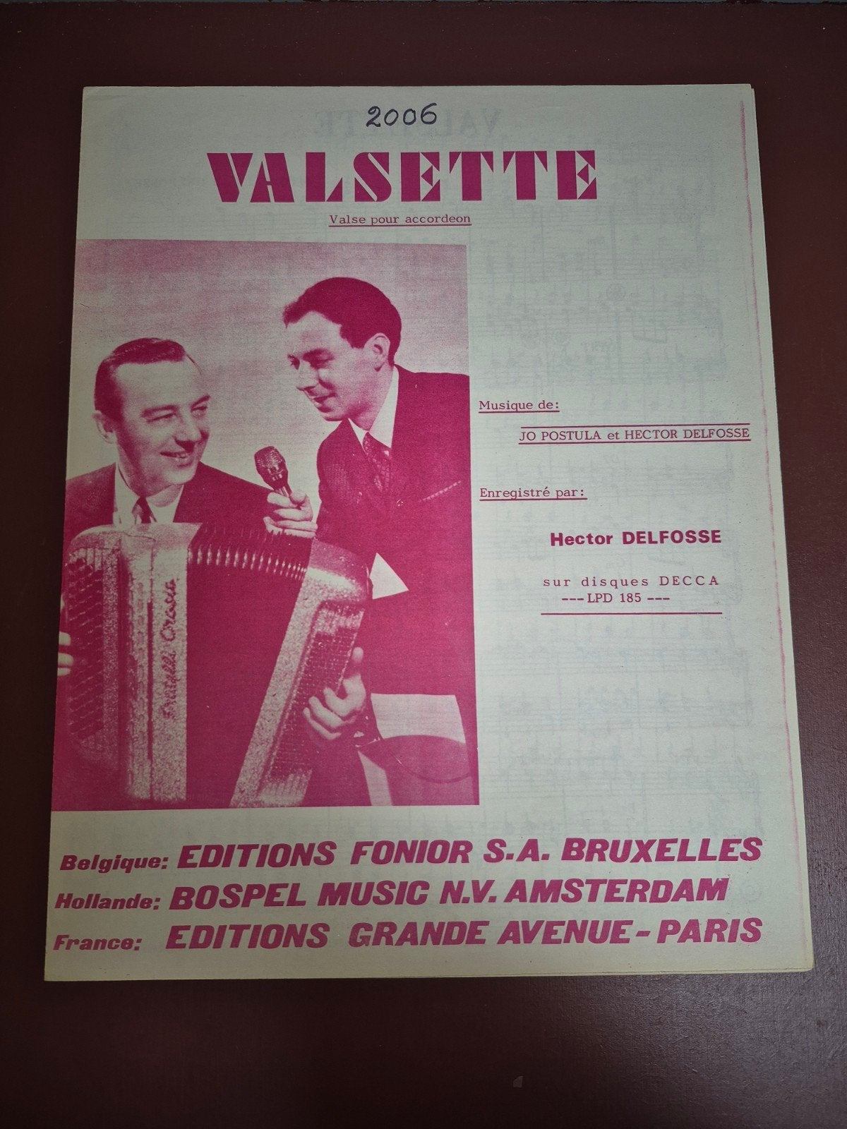 Valsette - Valse voor accordeon (bladmuziek), Klassiek, Ophalen of Verzenden, Zo goed als nieuw, Artiest of Componist