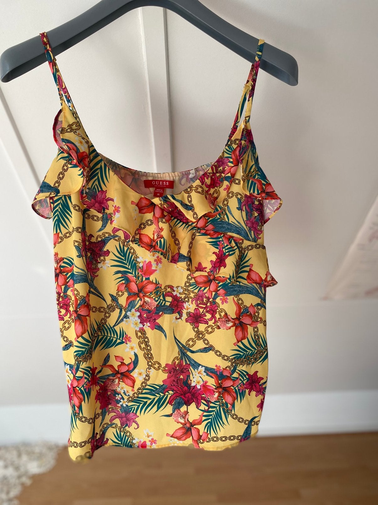 Guess topje geel bloemenprint – maat M, Kleding | Dames, Ophalen of Verzenden, Zo goed als nieuw, Maat 38/40 (M), Geel