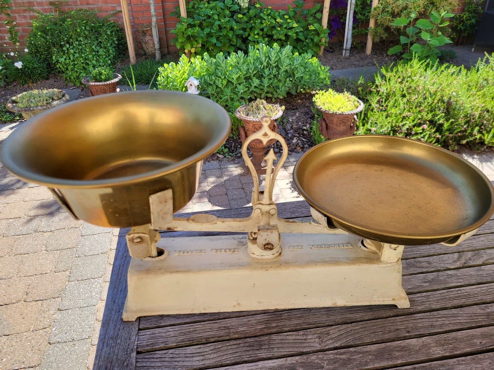Antieke Balansweegschaal met Messing Schalen, Ophalen