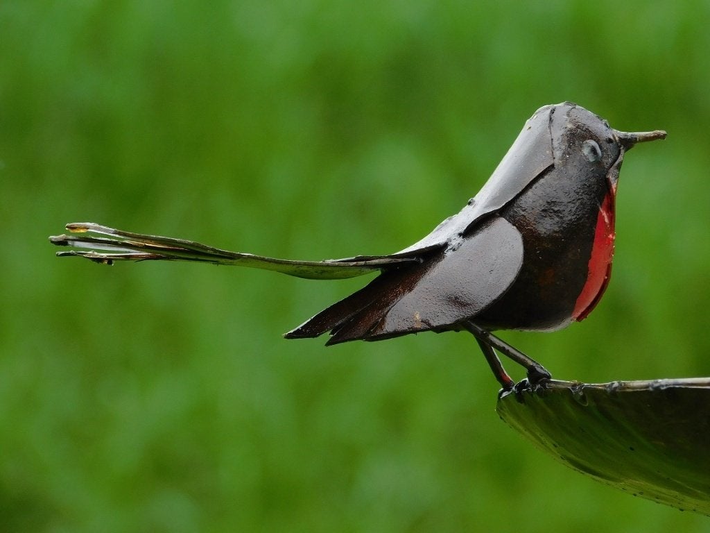 Vogelbad - Zwart met Vogeltjes 2 om 1 - Tuinsteker - Metaal, Ophalen of Verzenden, ., ., .