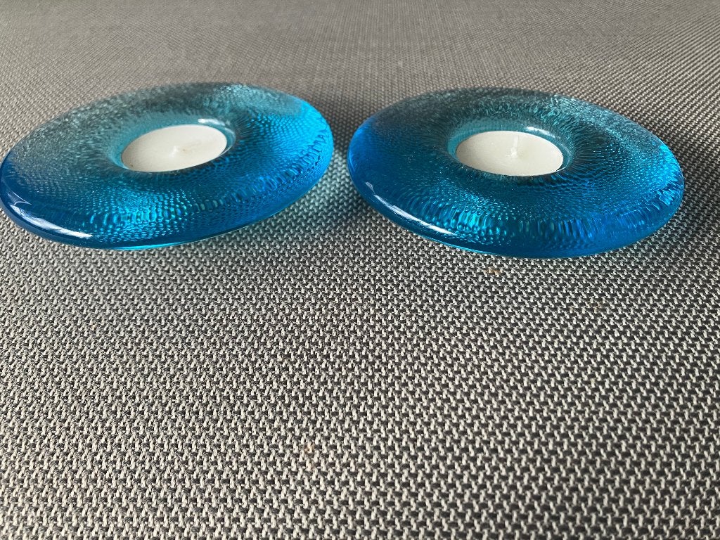 2x Iittala Nappi waxine lichthouder in turquoise kleur, Ophalen of Verzenden, Zo goed als nieuw, Overige materialen, Kandelaar