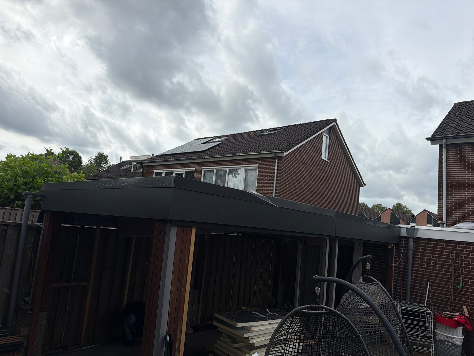 Moderne Carport/Veranda met plat dak - Zwart, Tuin en Terras, Ophalen of Verzenden, Gebruikt, Carport