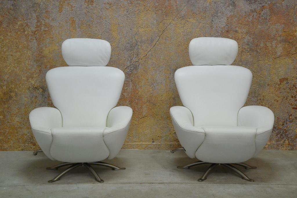 IZG Staat witte leren Cassina Dodo design relaxfauteuil, Cassina, Cassina, 75 tot 100 cm, Ophalen of Verzenden