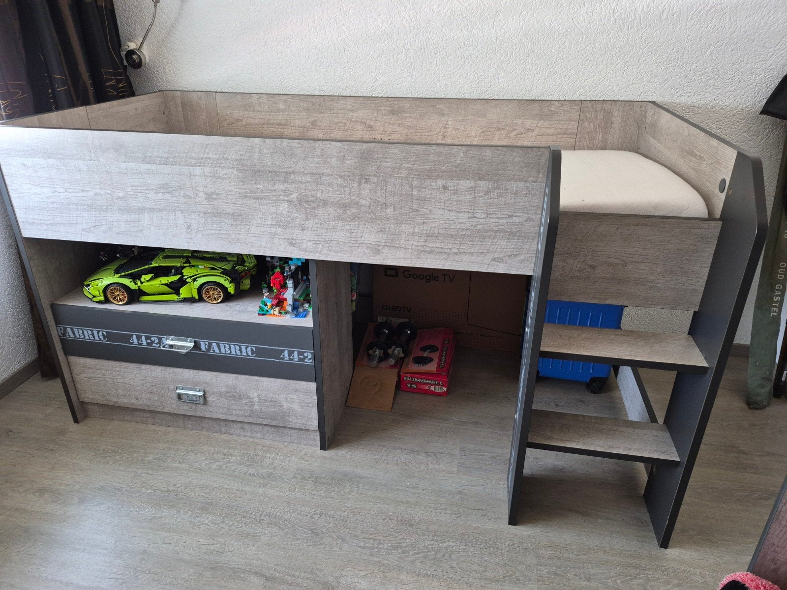 Half Hoogslaper met bureau en opbergruimte, Ophalen, 85 tot 100 cm, Gebruikt, Matras