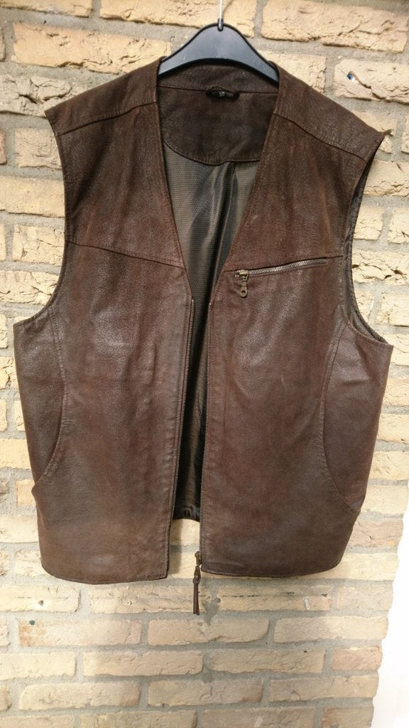 Leren bikersvest maat 50, Bruin, Maat 46/48 (XL) of groter, Ophalen of Verzenden, Onbekend