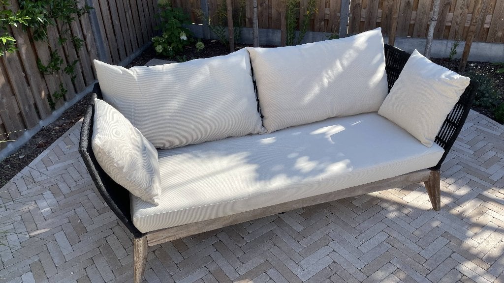 Loungebank met kussens, Ophalen, Gebruikt, 3 zitplaatsen, Aluminium