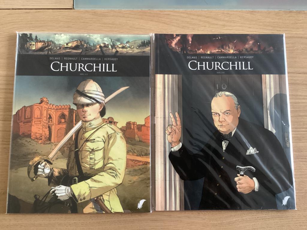 Zij schreven geschiedenis SC - Churchill 1/2 + 2/2 set, Meerdere stripboeken, Ophalen of Verzenden, Zo goed als nieuw