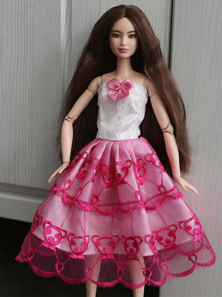 Barbie kleding nieuw - Half lange jurk wit met kant beertjes, Ophalen of Verzenden, Nieuw, Barbie