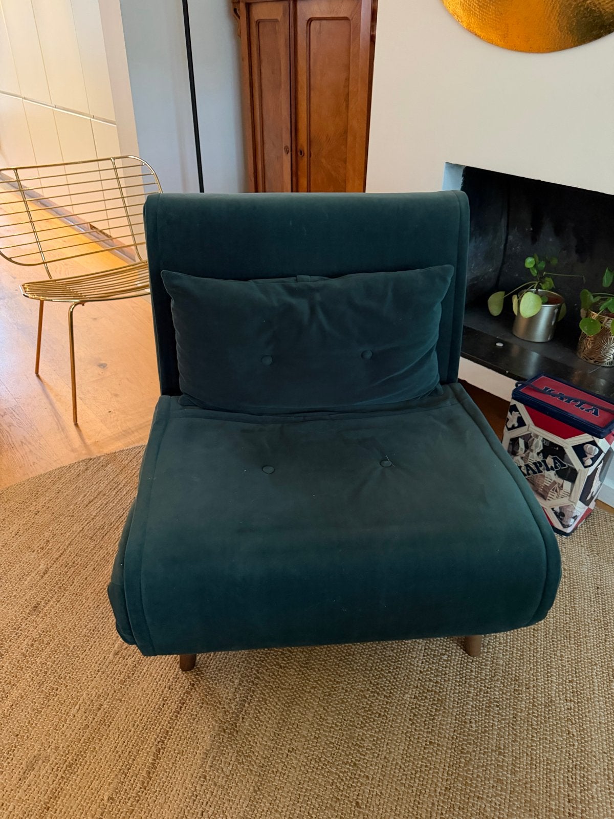 Gebruikte groene uitklapbare stoel, Huis en Inrichting, Ophalen, Gebruikt, Overige kleuren, Eén