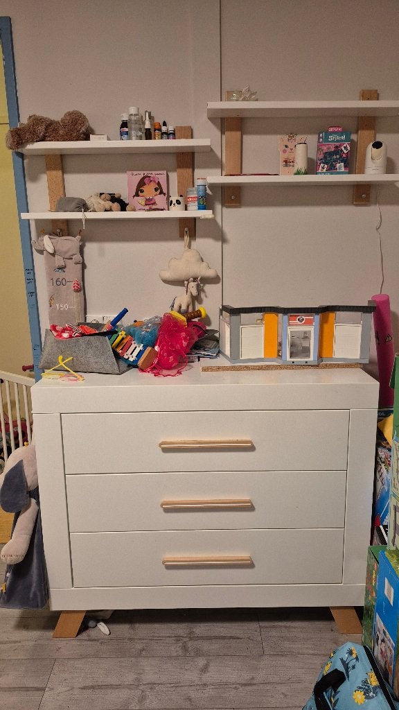 Bopita Commode met 3 laden Lisa Wit/Naturel, Ophalen, 50 tot 70 cm, Voetruimte, 100 cm of meer