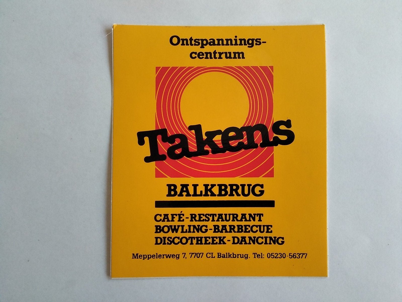 Sticker Ontspanningscentrum Takens Balkbrug, Verzenden, Zo goed als nieuw