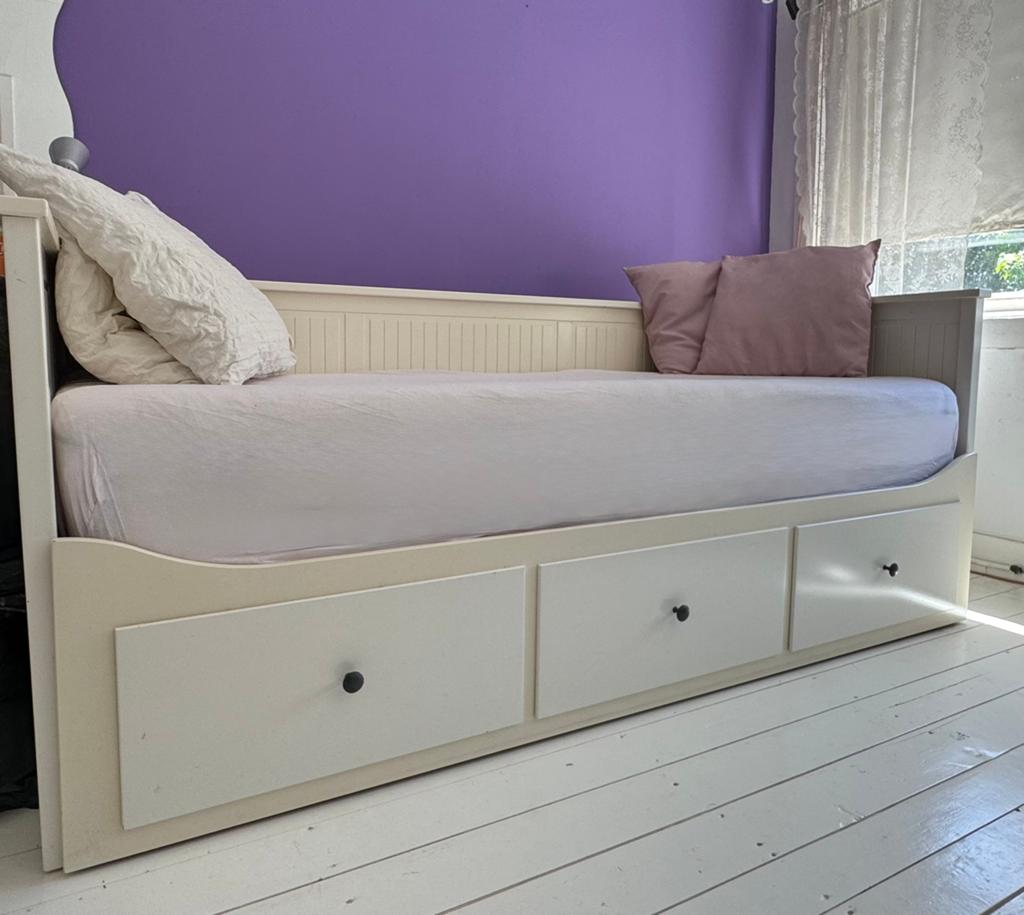 Bedbank Hemnes Ikea, Ophalen, Wit, Tweepersoons, 80 cm