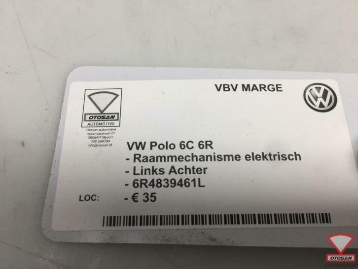 vw polo 6r 6c raammechanisme elekt. links achter 6r4839461l, Gebruikt, Volkswagen, Volkswagen AG, Berliner Ring 2
38440  Wolfsburg, DE