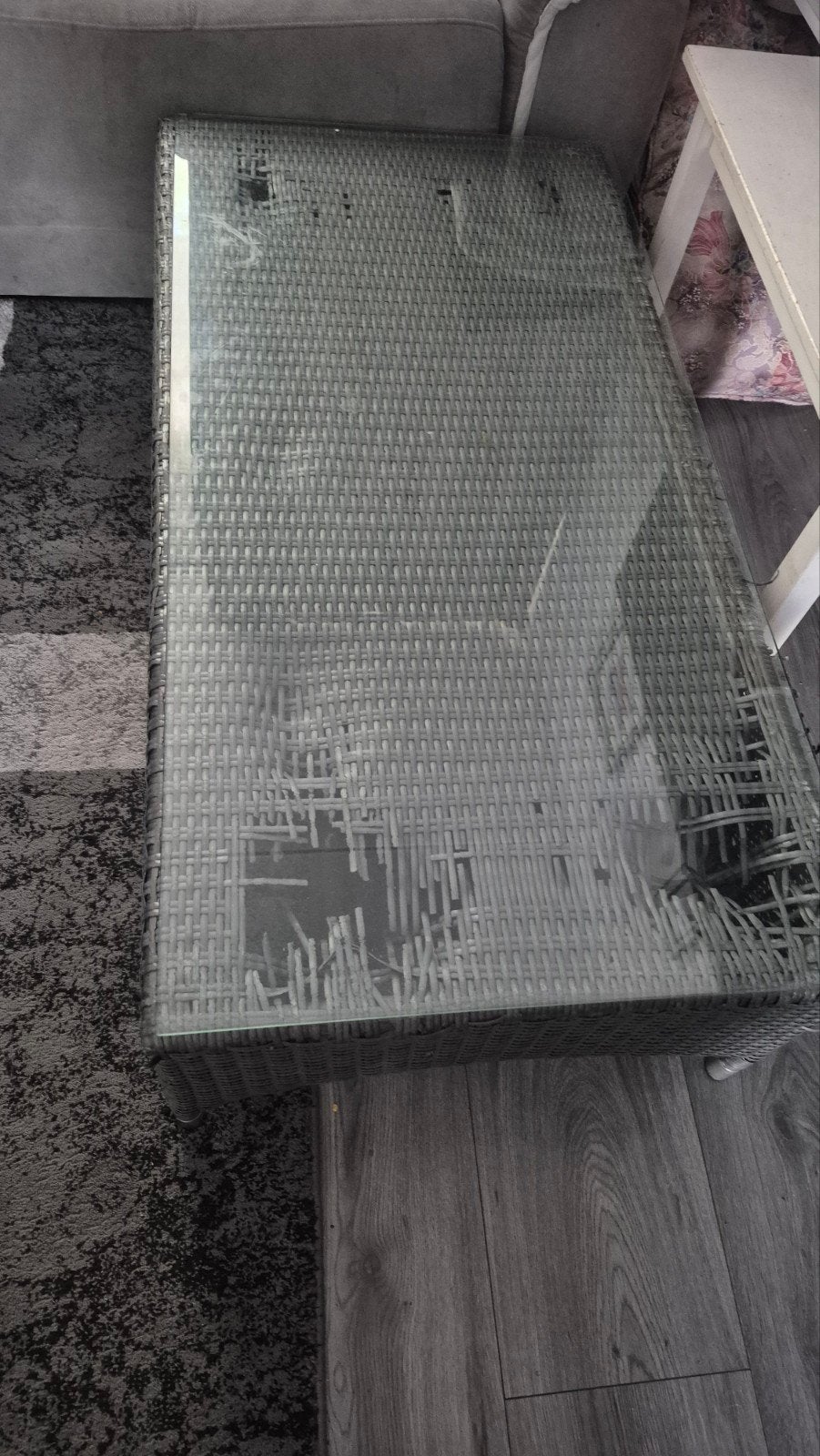 Tuin bijzettafel met glasplaat - Wicker look, Ophalen, Gebruikt, Rechthoekig, Wicker