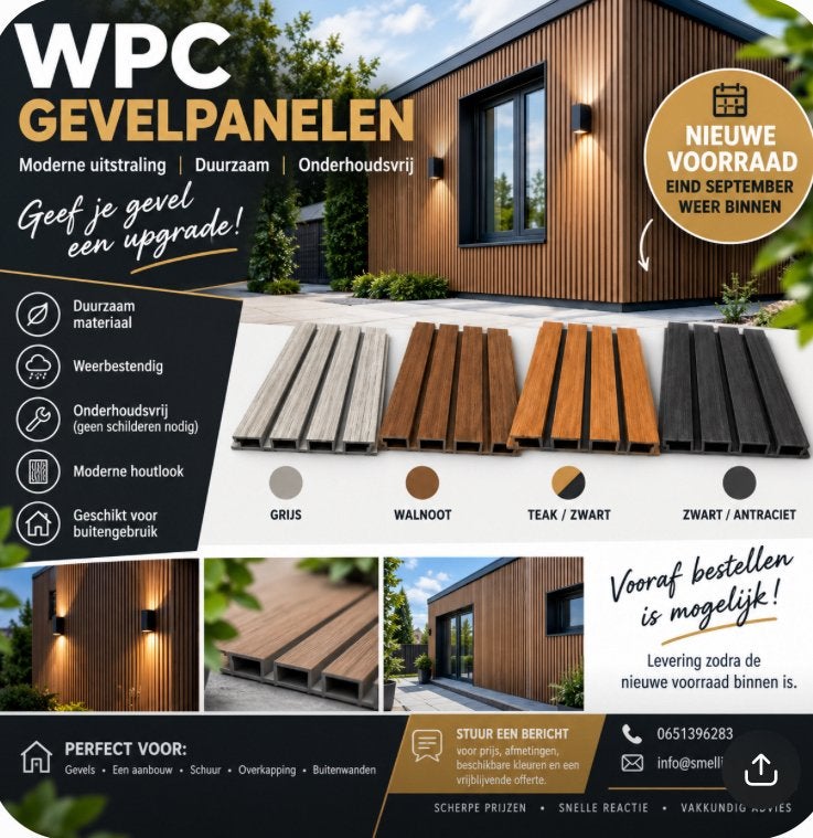 Kunsstof gevelpanelen wpc gevelpanelen, Ophalen of Verzenden, Nieuw