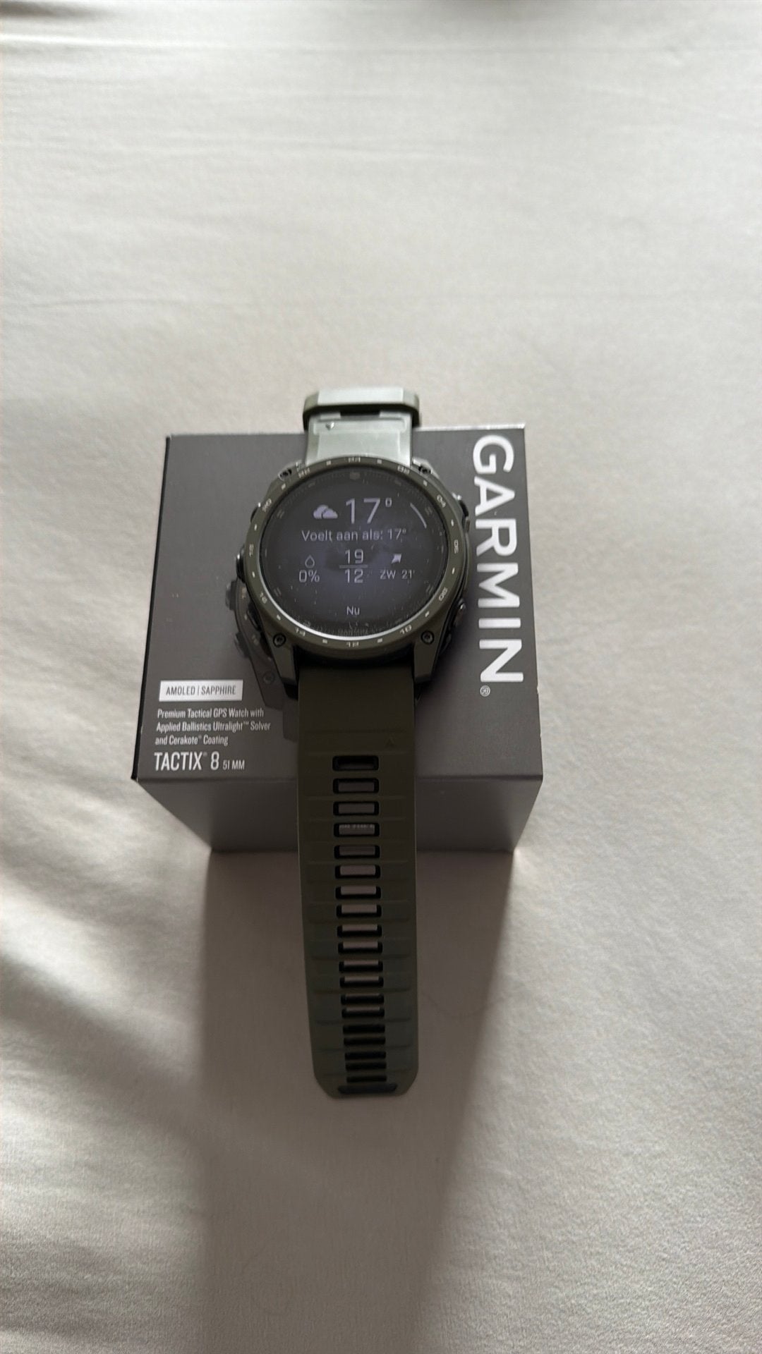 garmin tactix 8 cerakote 51mm groen., Garmin, Ophalen of Verzenden, Zo goed als nieuw, Waterdicht