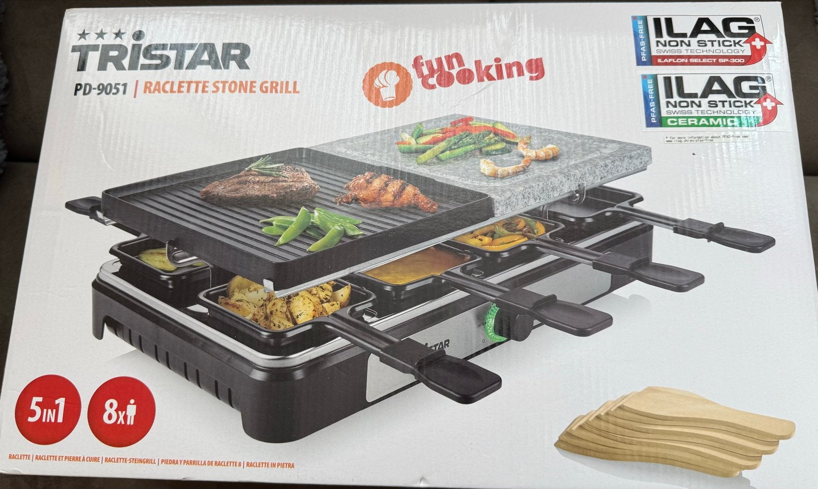 Tristar PD-9051 Raclette Stone Grill 5-in-1 voor 8 personen, Ophalen, Nieuw, 8 personen of meer