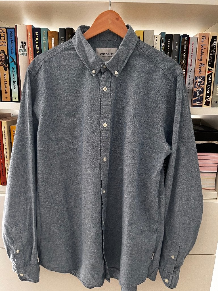 Carhartt Wip L/S Kyoto Shirt Blue Stone Washed (XL), Gedragen, Halswijdte 43/44 (XL), Carhartt WIP, Verzenden