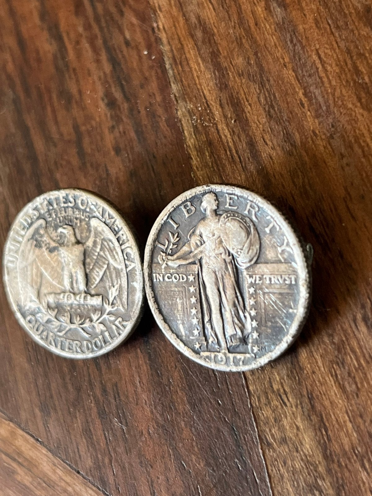 Quarter dollar 1917 en 1945 samen, Ophalen of Verzenden, Noord-Amerika, Zilver