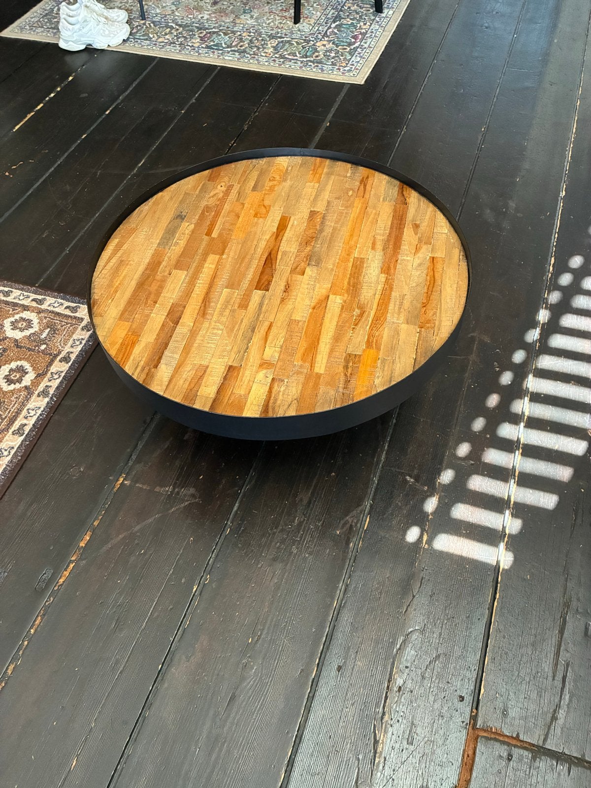 Woood Salontafel Rond Hout en Metaal - 34x74 cm, Ophalen, Gebruikt, Rond, 50 tot 100 cm