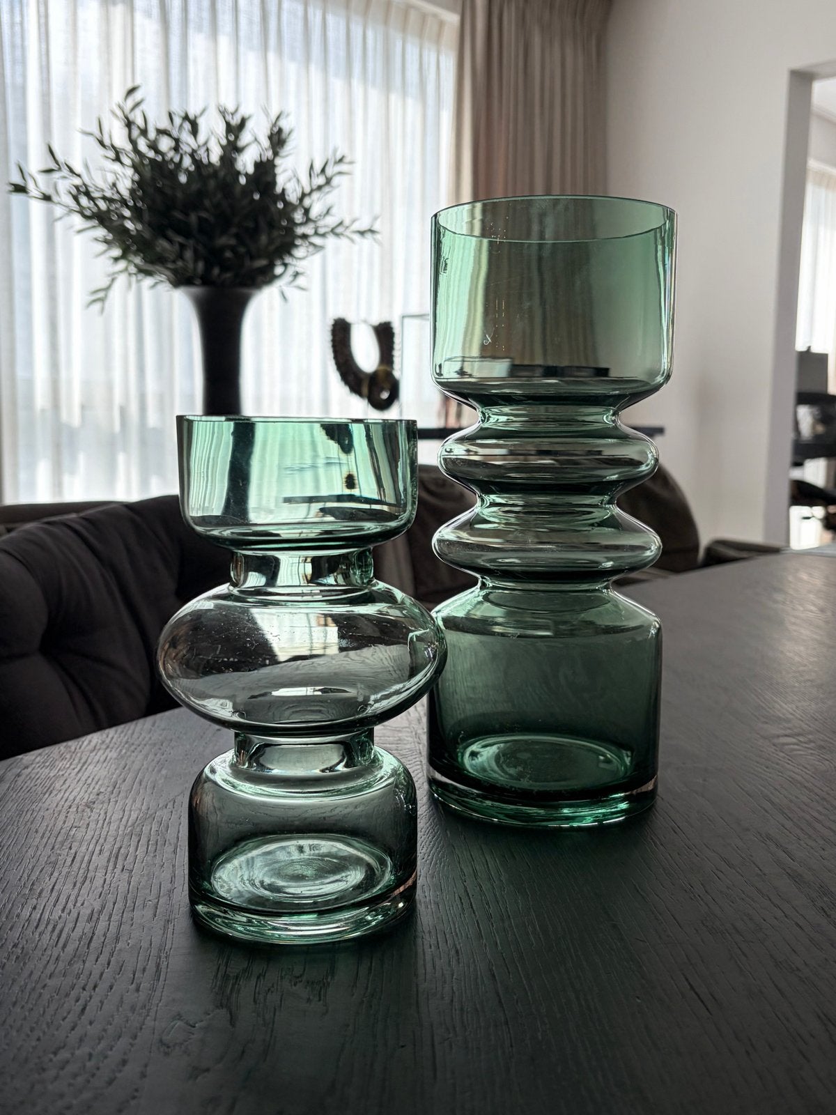 Groene glazen potten/vazen voor bloemen/rozen, zo goed als n, Ophalen, Zo goed als nieuw, Groen, Glas