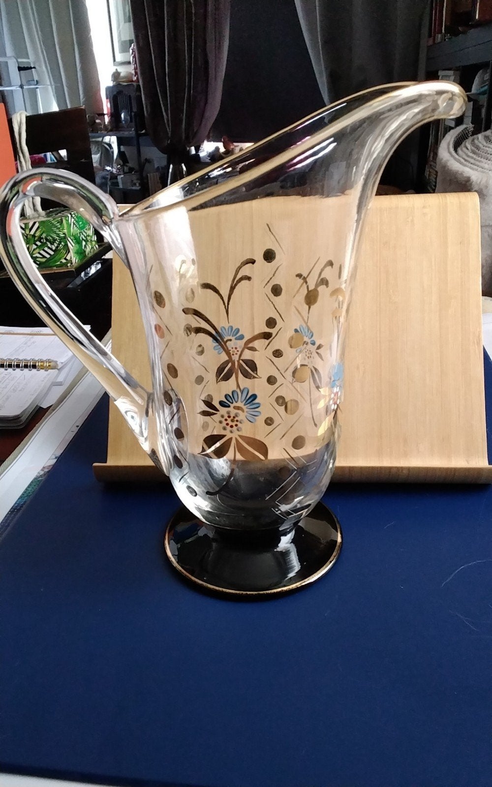 Boheems/ Victoriaans glazen karaf goudkleurige bloemmotief, Antiek en Kunst, Antiek | Glas en Kristal, Ophalen of Verzenden