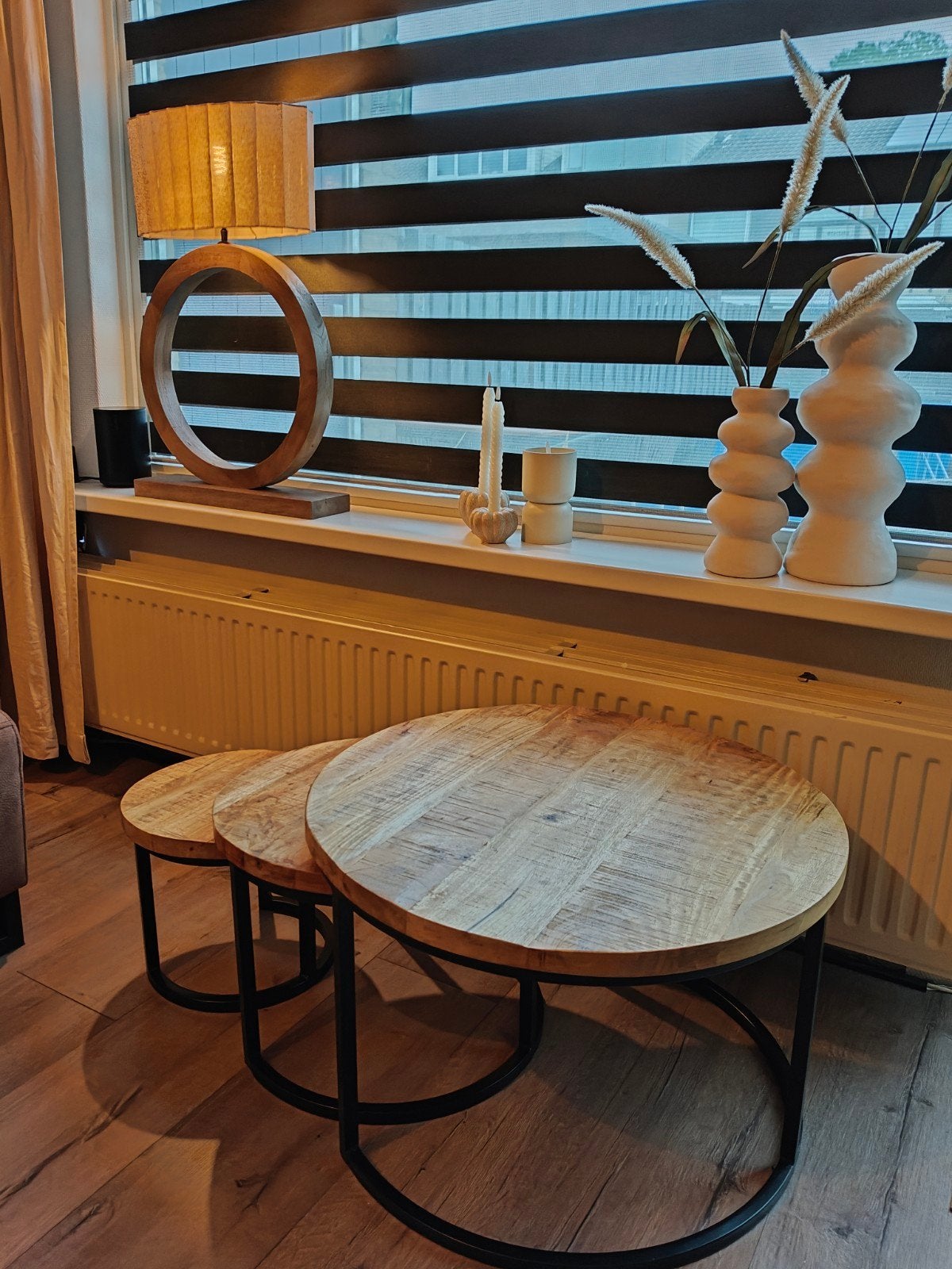 3 ronde mangohout salontafels, Huis en Inrichting, Tafels | Salontafels, Ophalen, 50 tot 100 cm, Rond, 50 tot 100 cm