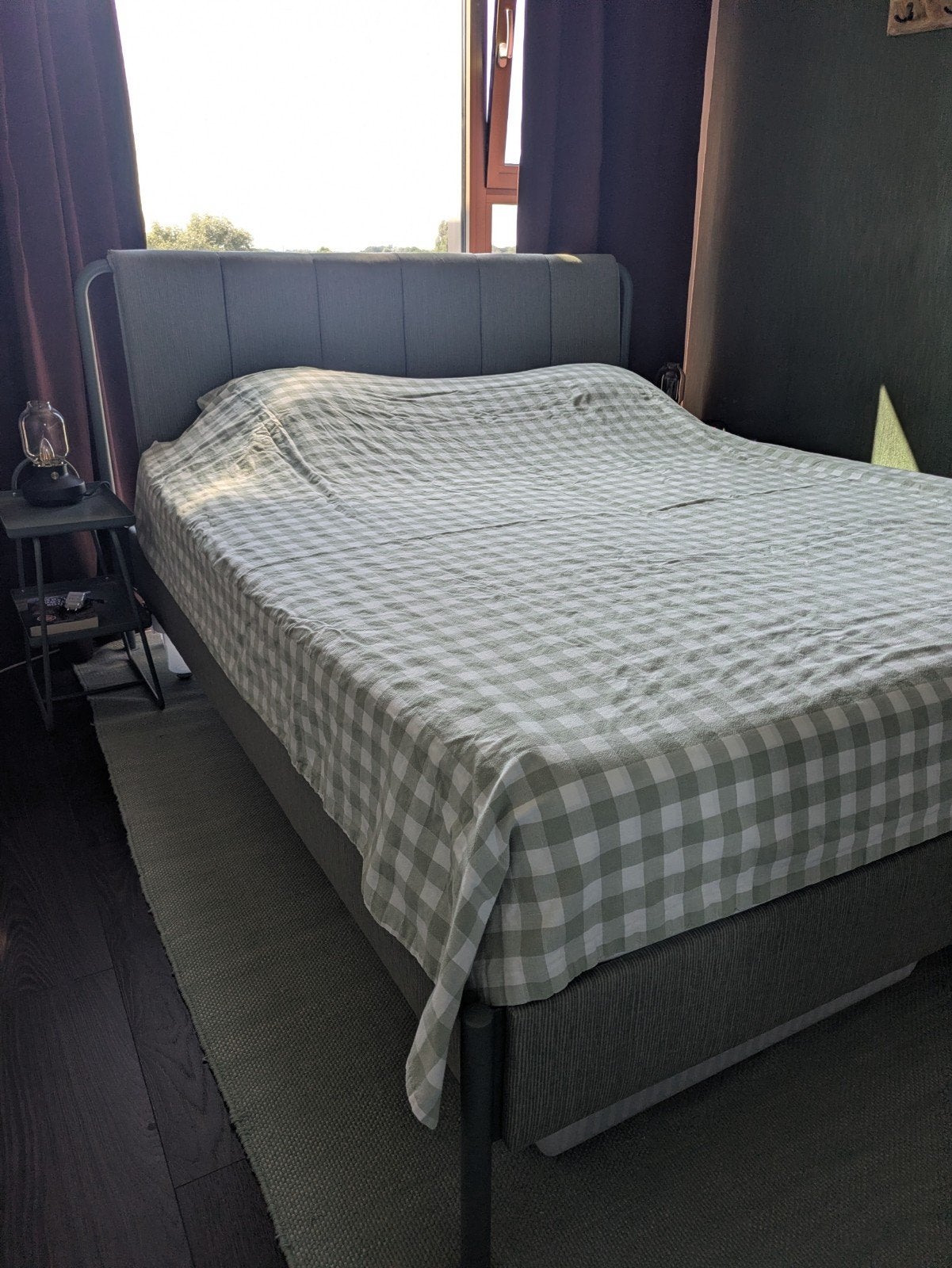 Tweepersoonsbed IKEA 160-200 grijsgroen met nachtkastjes, Ophalen, Gebruikt, Tweepersoons, 200 cm
