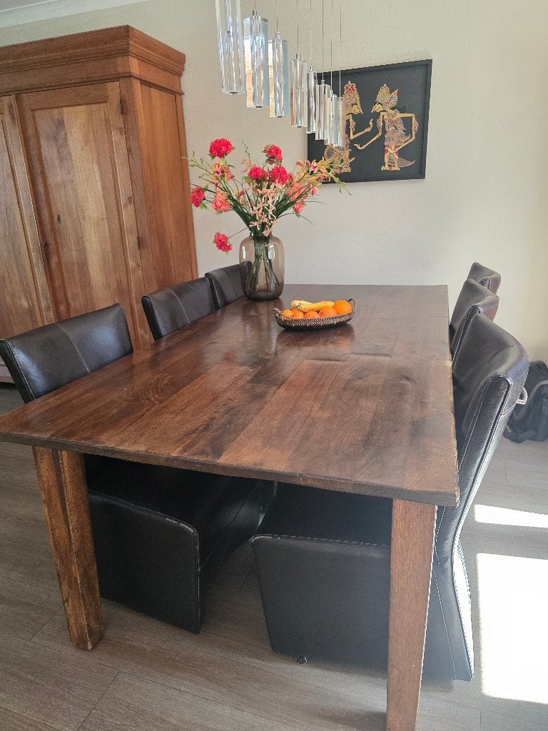 Teakhouten eettafel 110/220cm, Ophalen, Gebruikt, 100 tot 150 cm, Koloniaal