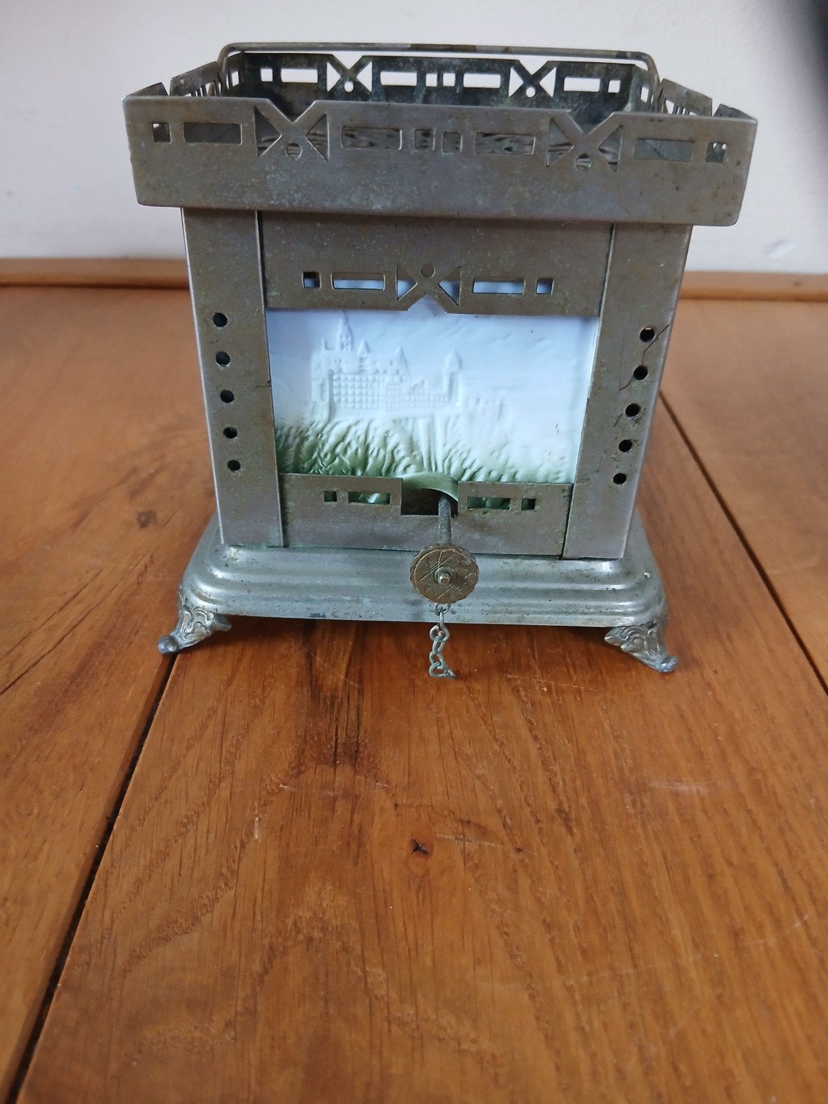Antiek Lithofaan Theelichtje met Berglandschap, Antiek en Kunst, Ophalen of Verzenden