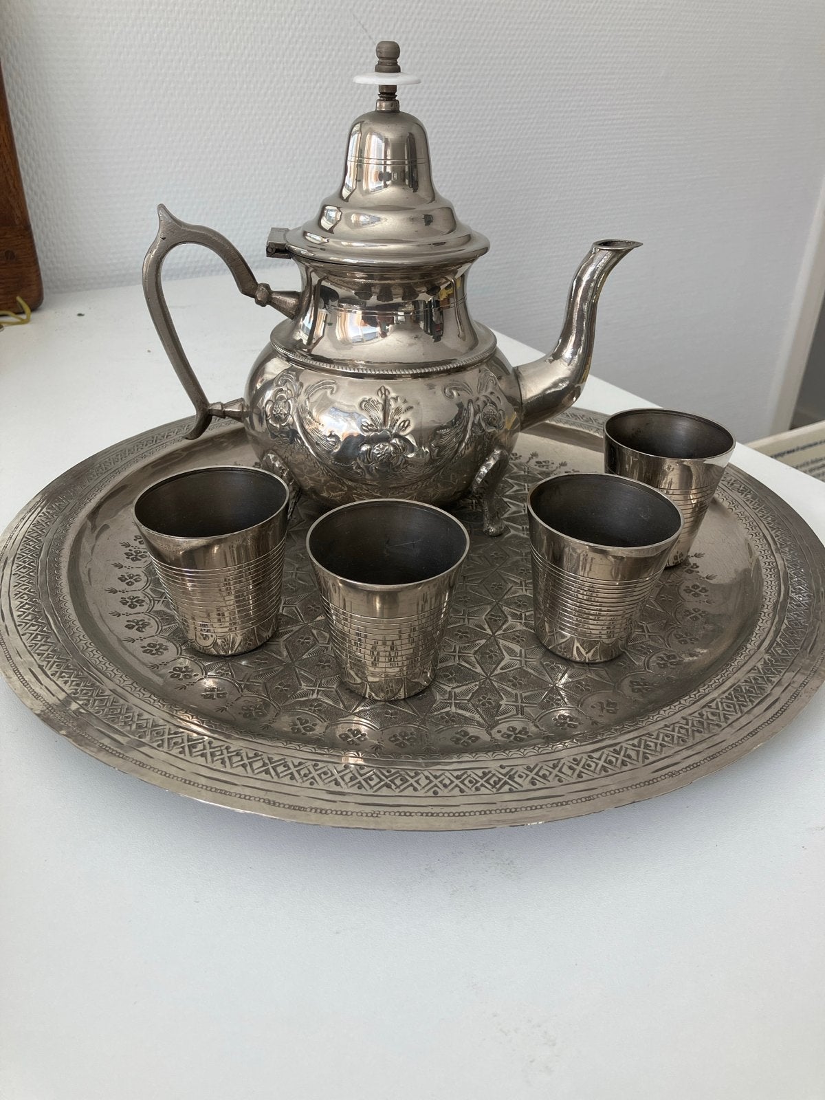 Marokkaanse theeset met theepot, dienblad en glazen, Ophalen of Verzenden