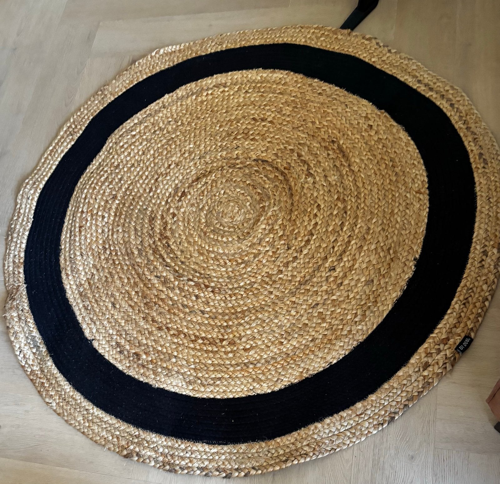 By-Boo Jute Rond Vloerkleed Naturel/Zwart - Ø 125 cm, Huis en Inrichting, Gebruikt, 100 tot 150 cm, Zwart, Rond