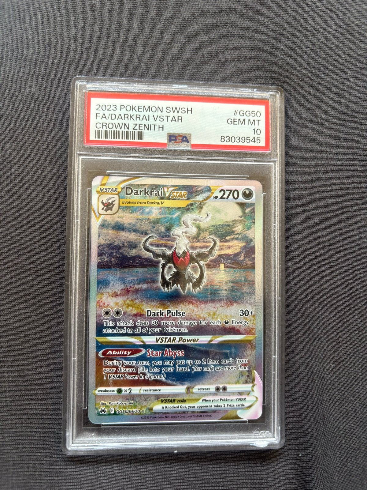 PSA 10 Darkrai VSTAR GG50 Crown Zenith Pokémon Kaart, Ophalen of Verzenden, Nieuw, Losse kaart