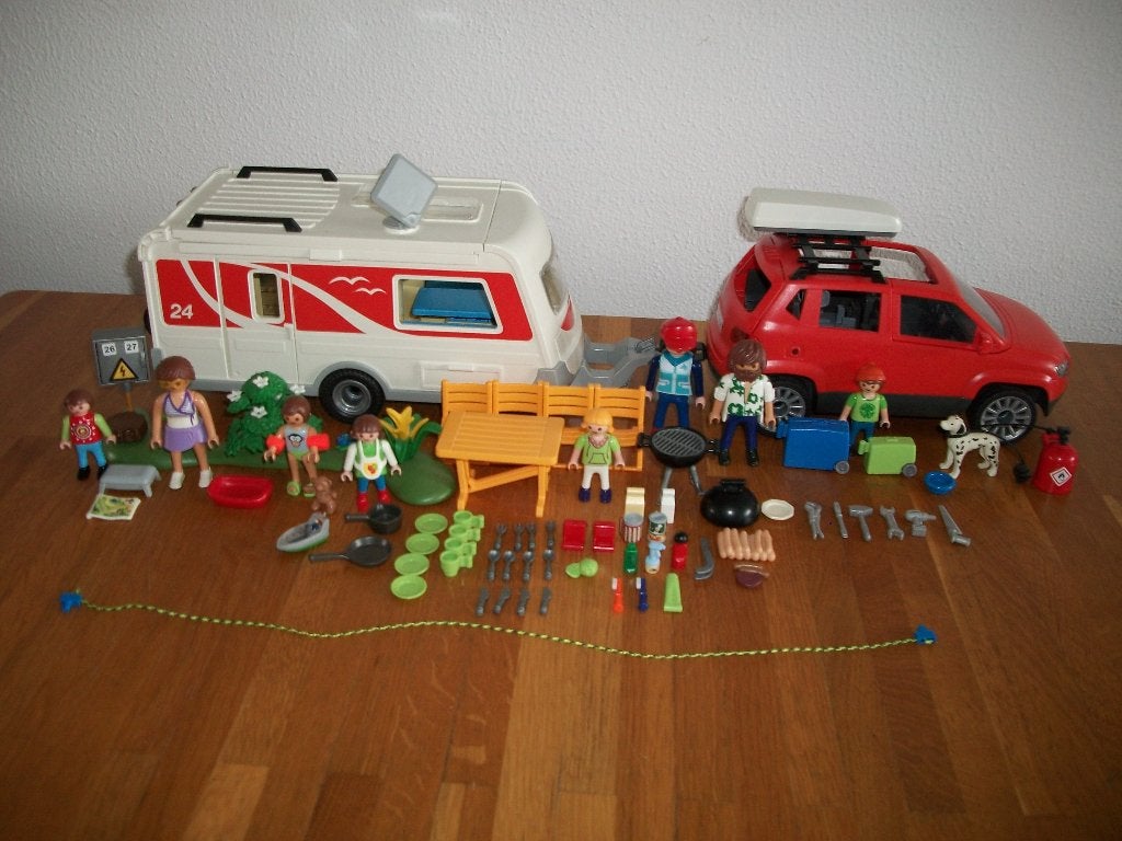 5434 + 5436 gezinscaravan + gezinswagen met dakkoffer, Complete set, Zo goed als nieuw, Family fun, Ophalen of Verzenden