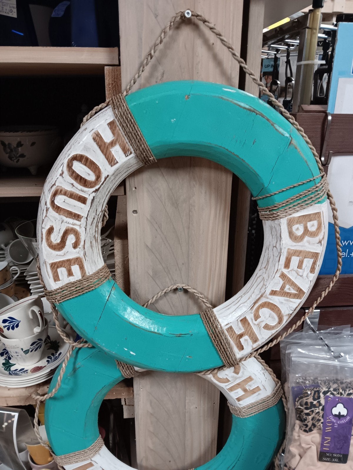 Decoratieve reddingsboei 'Beach House' - Hout, Hout, Gebruikt, Onbekend@voorbeeld.com, Meerkleurig